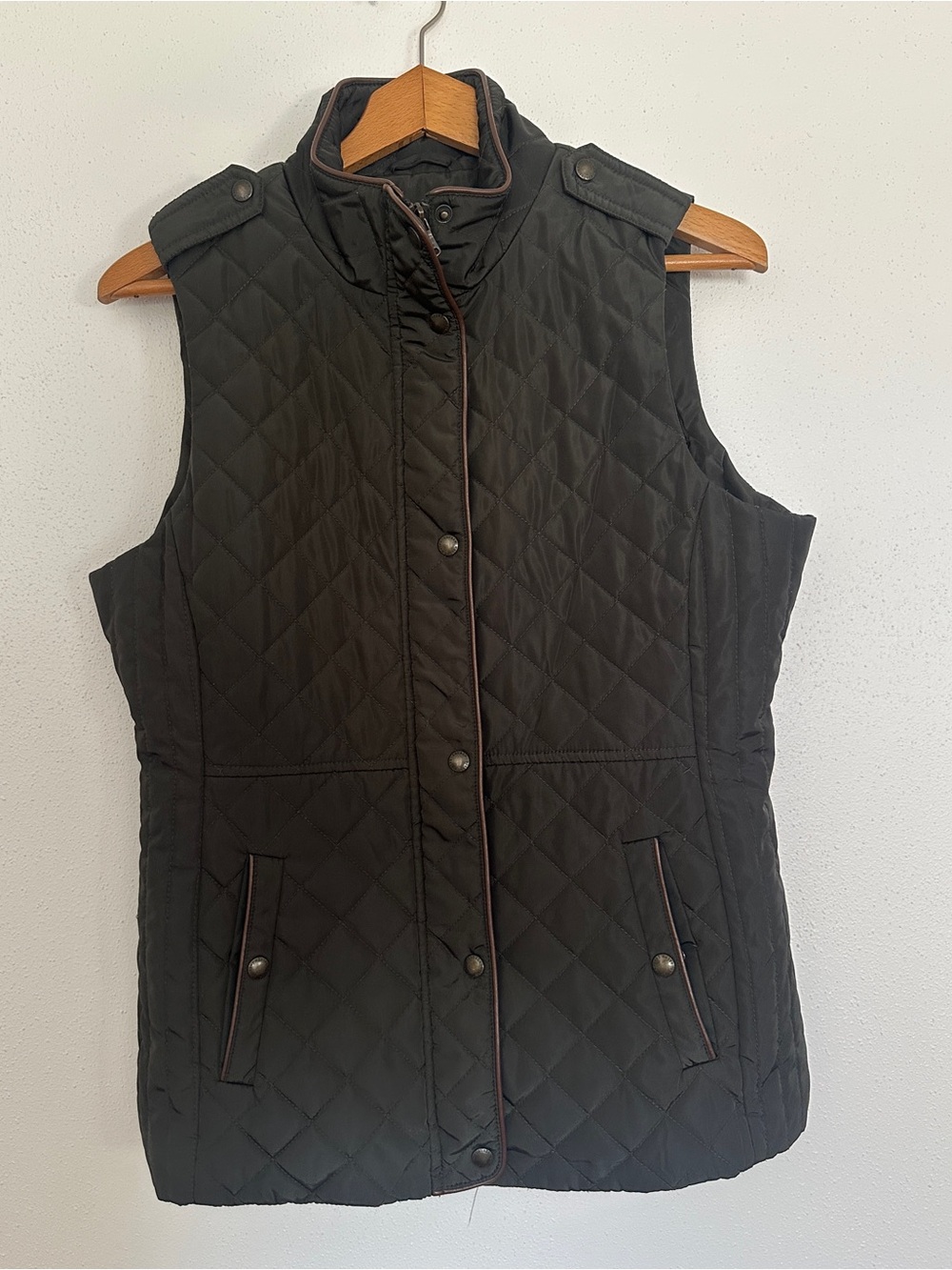 Lauren Ralph Lauren Quilted Vest M Dark Brown Diamond Stitch Trim Puffer